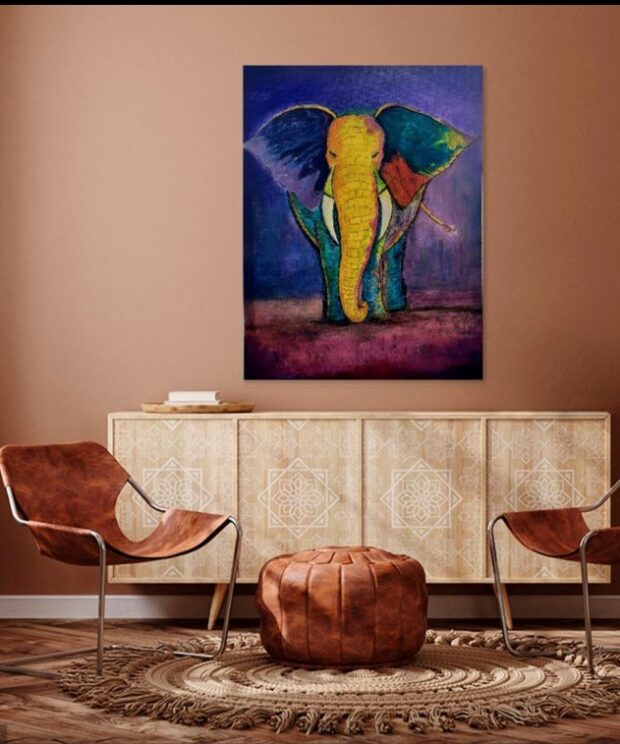 Acrylic Art Painting,  "Tembo II -The Stylish Elephant" SOLD